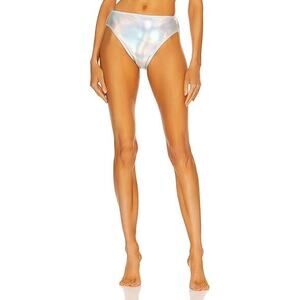 NWT Norma Kamali High Waist Underwire Bikini Bottom Silver Hologram Swim XL
